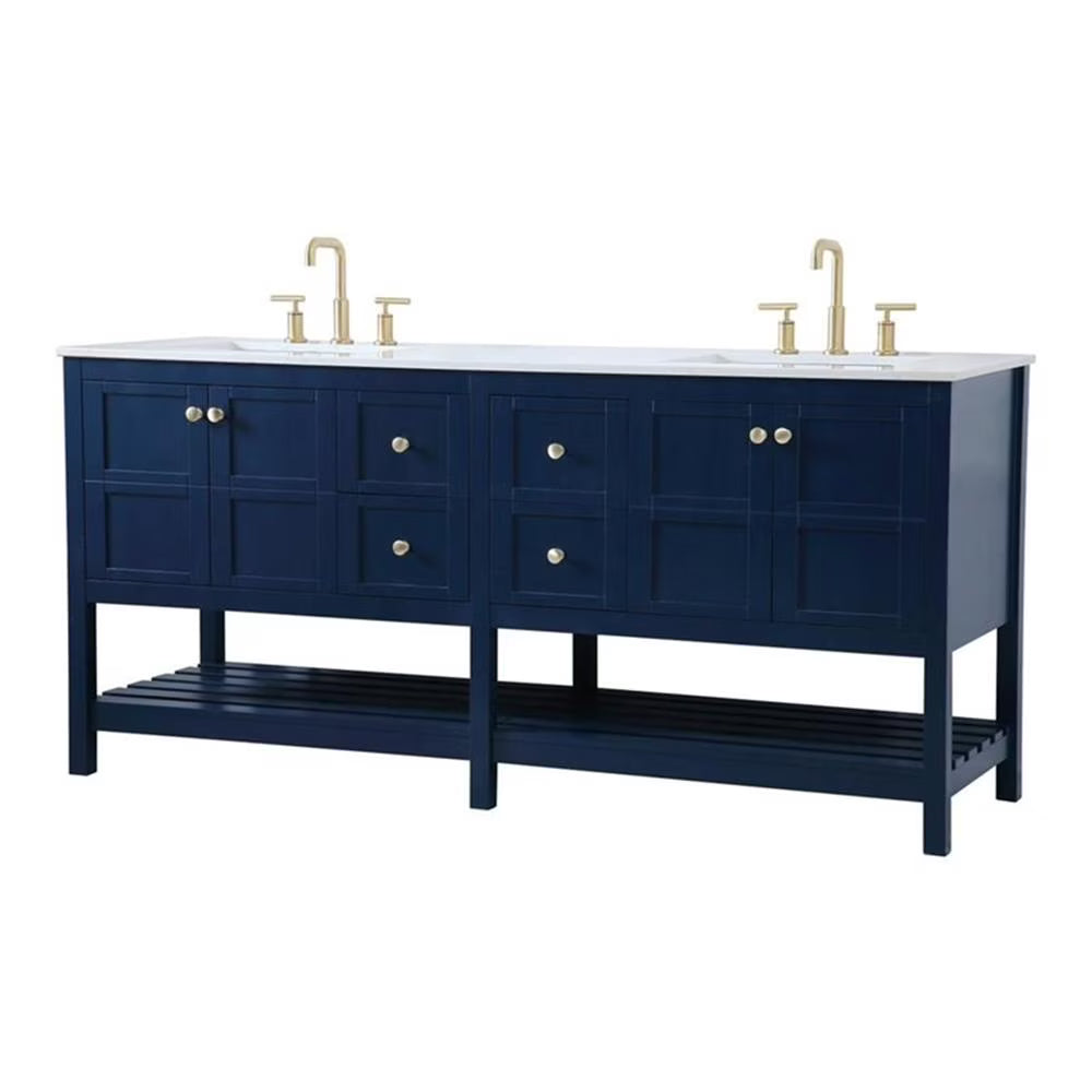 Elegant Decor Theo 72" Steel and Solid Wood Double Bathroom Vanity in Gray