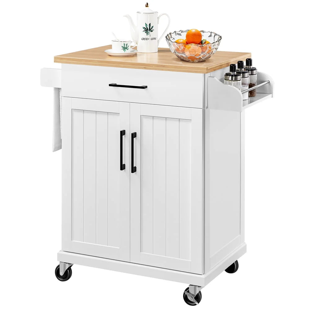 Yaheetech Kitchen Island Cart with Spice Rack Storage Rolling Kitchen Cart with Towel Rack & Drawer for Dining Rooms Kitchens, Black