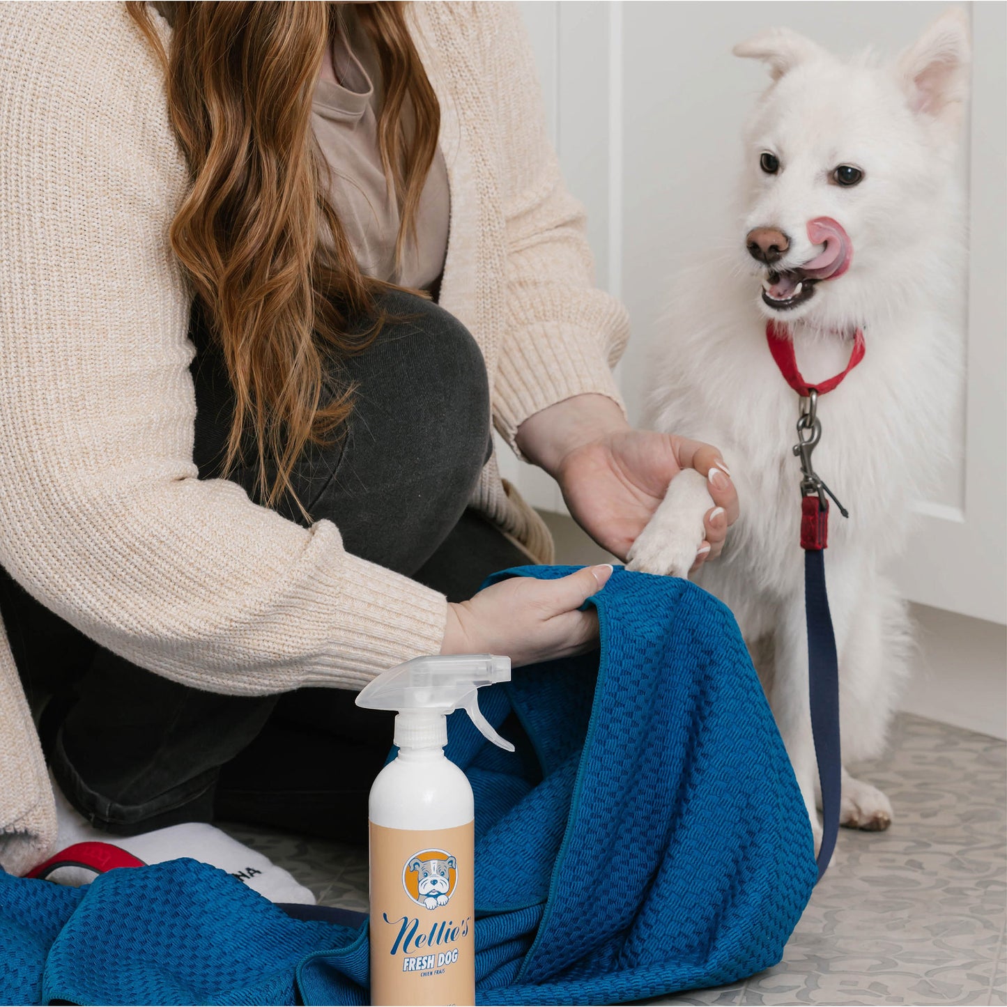 Nellie's Dog Towel and Waterless Dog 16 fl oz Shampoo Bundle