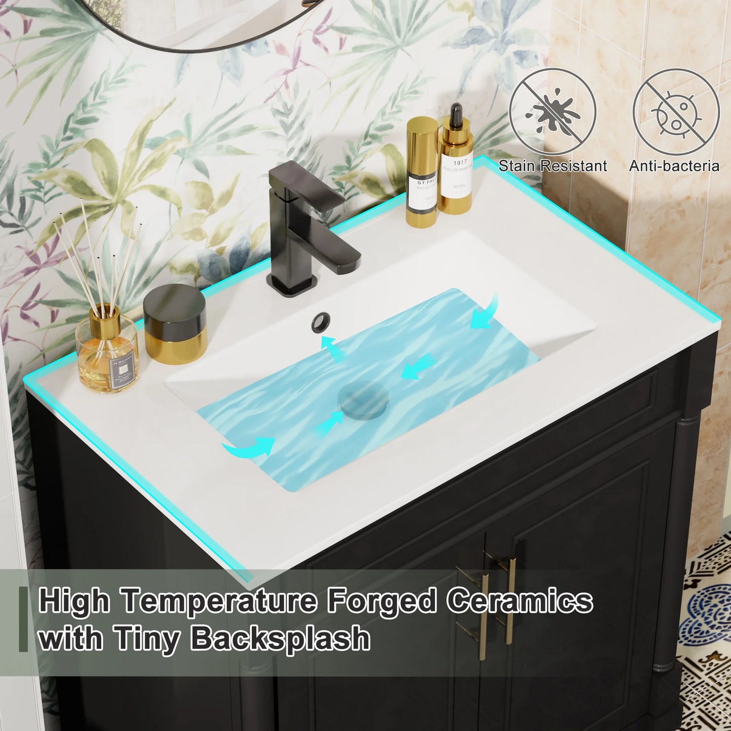 30" Freestanding Bathroom Vanity with Ceramic Sink Top, Faucet, Classic Tapered legs