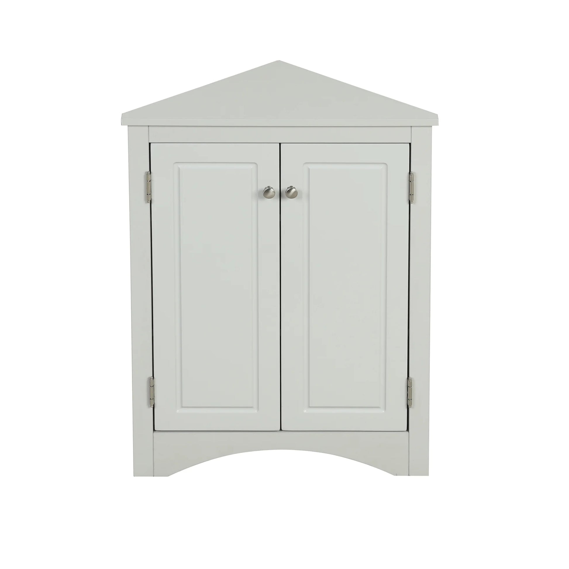 Triangle Bathroom Storage Cabinet, Wooden Corner Freestanding Floor Cabinet with Double Doors and Adjustable Shelves, Mordern Console Table for Bathroom, Living Room, Small Space, Grey