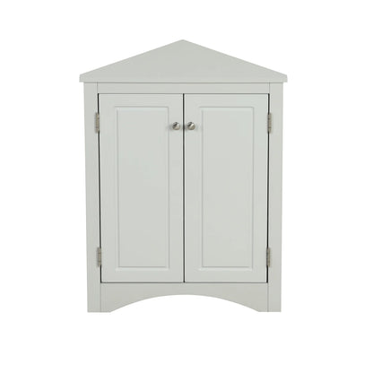 Triangle Bathroom Storage Cabinet, Wooden Corner Freestanding Floor Cabinet with Double Doors and Adjustable Shelves, Mordern Console Table for Bathroom, Living Room, Small Space, Grey
