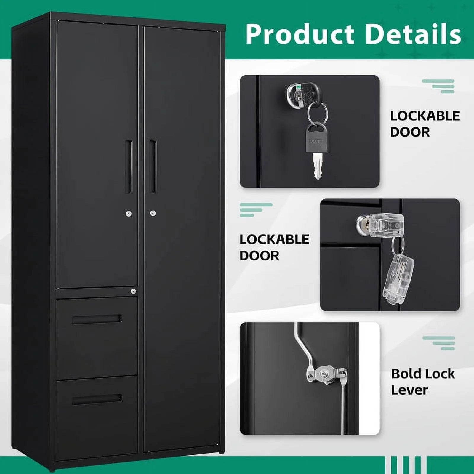 Fesbos Metal Storage Cabinets with Drawers, Staff Locker with Lock Door and Shelves-Wardrobe Clothing/File/Tool Storage for Office, Home, Employee,Gym,Fire Department,Garage