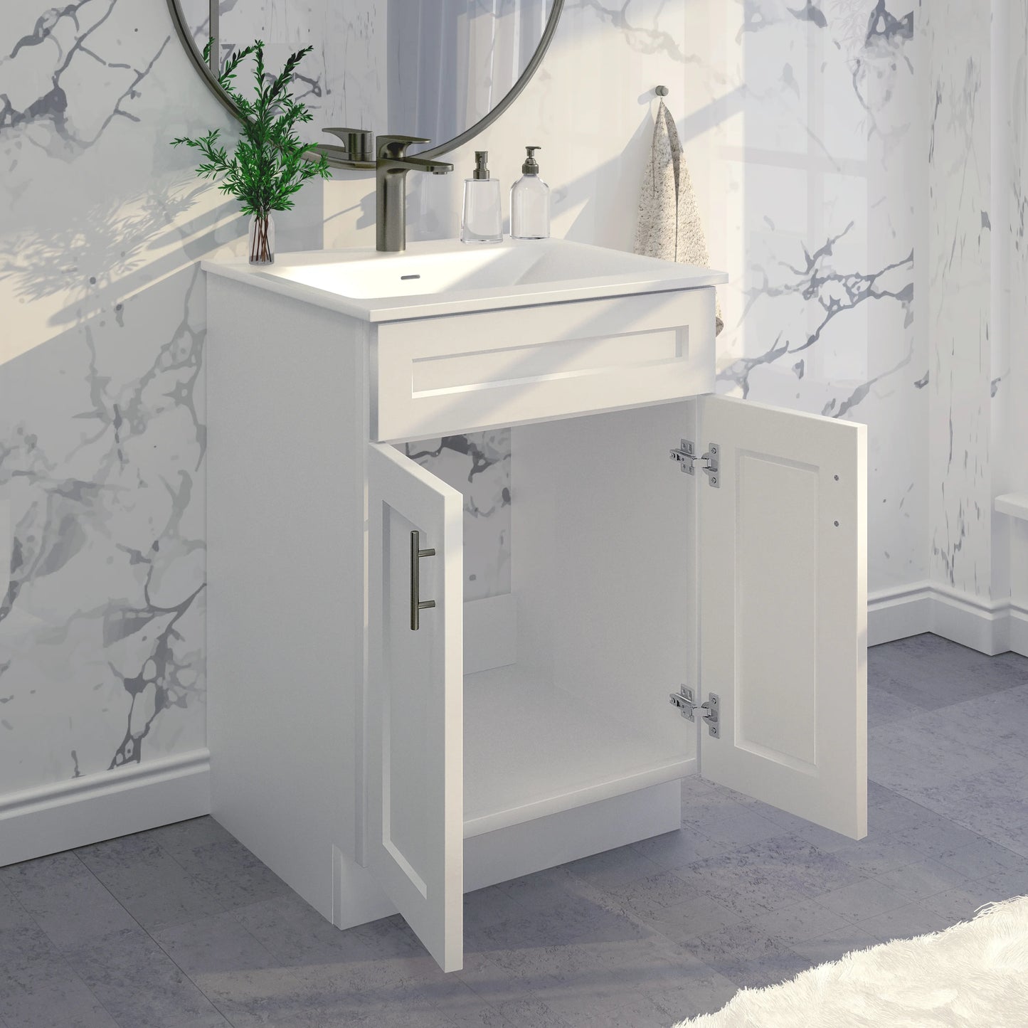 White Shaker Sink Base Bathroom Vanity Ready-to-Assemble Cabinet 24" Width