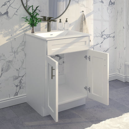 White Shaker Sink Base Bathroom Vanity Ready-to-Assemble Cabinet 24" Width