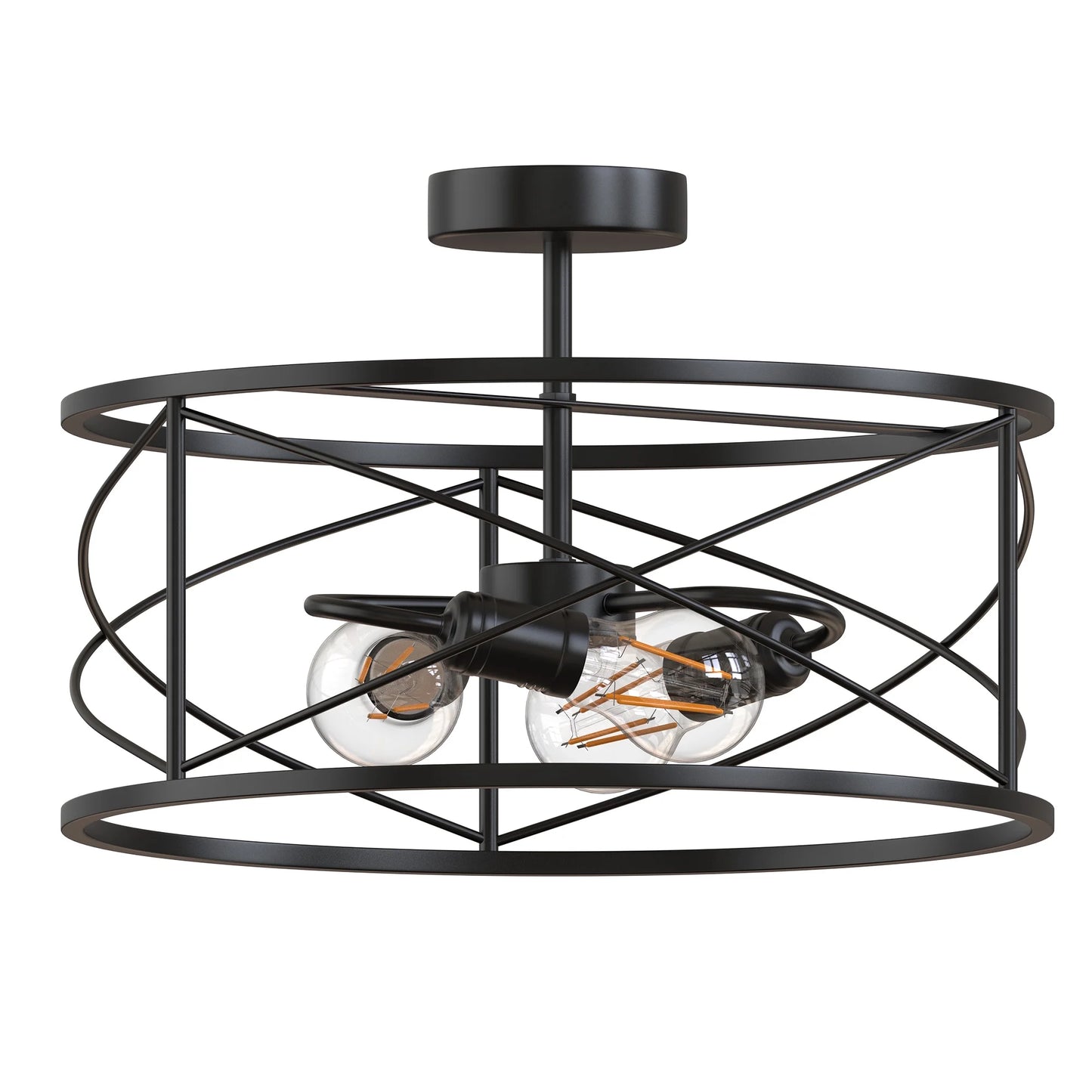 LOHASLED 3 Lights Black Vintage Retro Industrial Modern Farmhouse Lighting, Semi Flush Mount Ceiling Light Fixture with Metal Cage for Kitchen Bedroom Hallway Living Room Bathroom