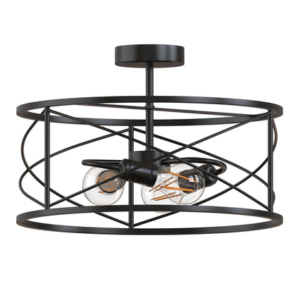 LOHASLED 3 Lights Black Vintage Retro Industrial Modern Farmhouse Lighting, Semi Flush Mount Ceiling Light Fixture with Metal Cage for Kitchen Bedroom Hallway Living Room Bathroom