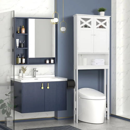 SamyoHome Wooden Over The Toilet Cabinet Bathroom Freestanding Cabinet with Shelves, White