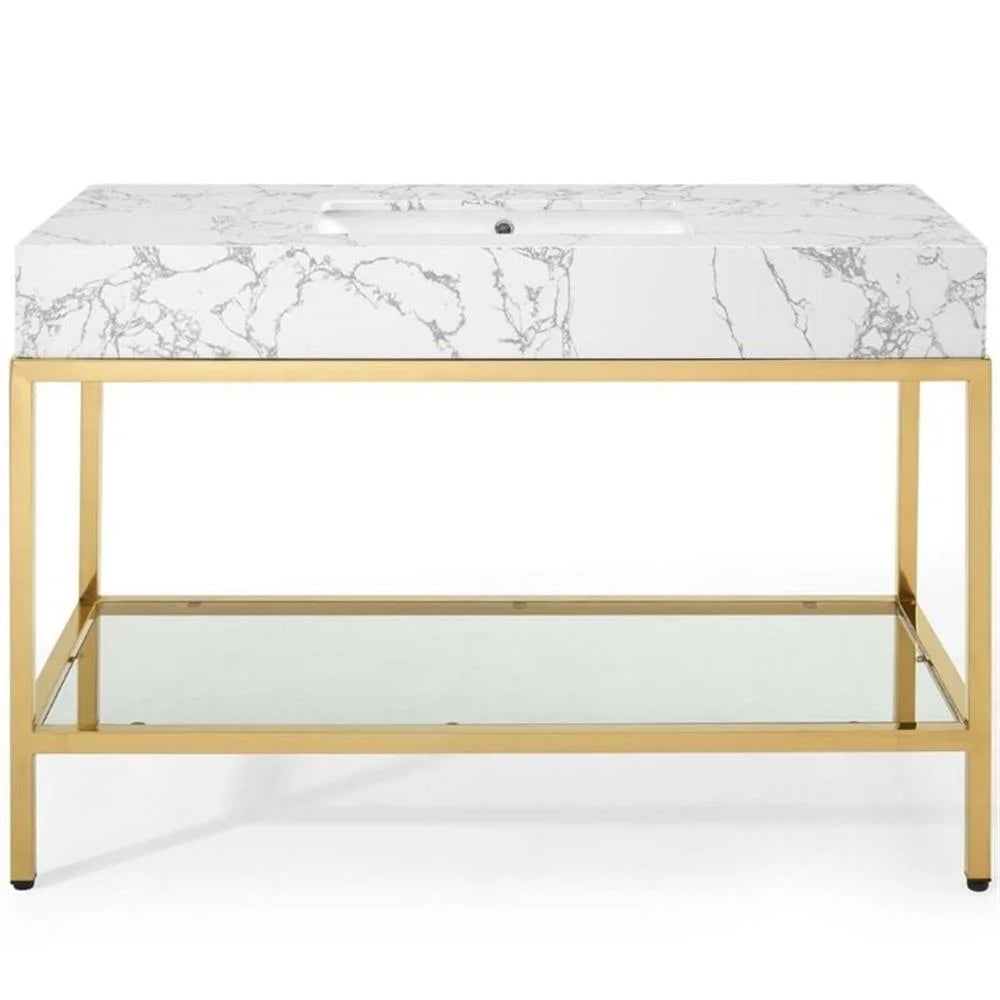 Modway Kingsley 50" Gold Stainless Steel Bathroom Vanity in Gold White