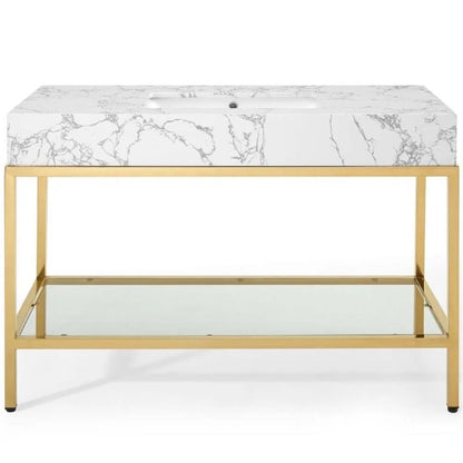 Modway Kingsley 50" Gold Stainless Steel Bathroom Vanity in Gold White