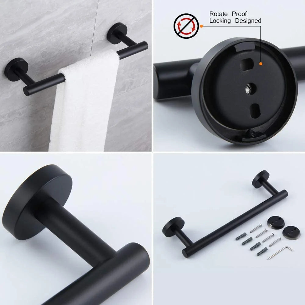 Matte Black Bathroom Accessories Kit 5-Pieces Bathroom Hardware Set Wall Mounted - Includes 24" Double Towel Bar, 12" Hand Towel Bar, Toilet Paper Holder, 2X Robe Towel Hooks ...
