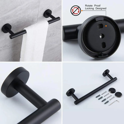 Matte Black Bathroom Accessories Kit 5-Pieces Bathroom Hardware Set Wall Mounted - Includes 24" Double Towel Bar, 12" Hand Towel Bar, Toilet Paper Holder, 2X Robe Towel Hooks ...