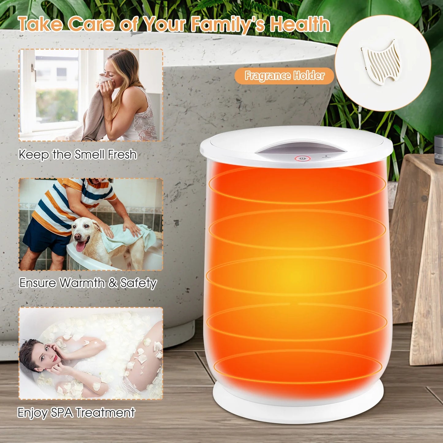 Costway 21L Large Capacity Towel Warmer with Flip-top Lid Auto Shut off Fragrance Holder White