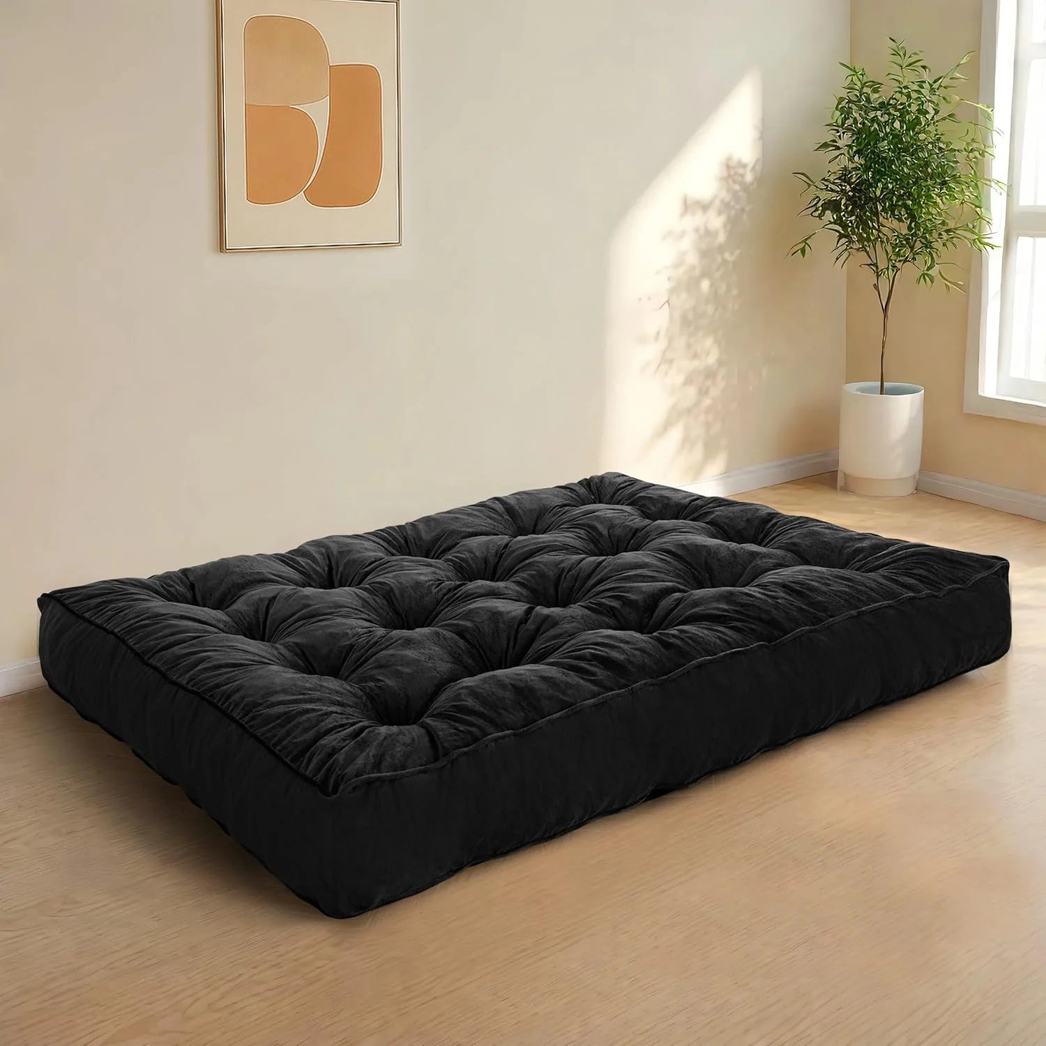 XH 8" Futon Mattress, Full Size Extra Thick Futons Sofa Couch Bed for Adults, Velvet Floor Mattress Shredded Foam Filling (Frame Not Included)