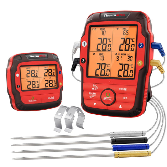 ThermoPro TP827BW 500FT Long Range Wireless Meat Thermometer for Grilling and Smoking with 4 Probes Smoker BBQ Grill Thermometer Kitchen Food Cooking Thermometer for Meat