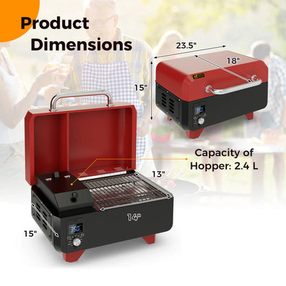 Costway 8-in-1 Portable Pellet Grill with Digital Control Meat Probe Detachable Ash Pan Red
