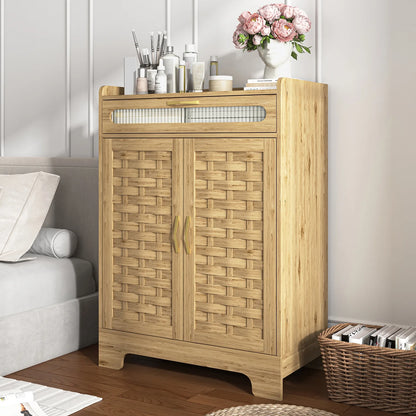 Spaco Coffee Bar Cabinet, Modern Farmhouse Buffet Sideboard with Drawer and Adjustable Shelf, Barn Door Storage Cabinet for Kitchen, Dining Room, Bathroom, Entryway
