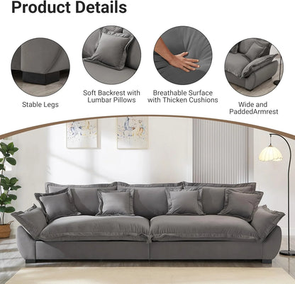 125.98 Inch Sailing Design Modular Sectional Cloud Sofa with Storage, Modern Deep Seat Couch w/Throw Pillows & Removable Backrest for Living Room Bedroom Apartment,Grey