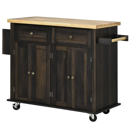 HOMCOM Kitchen Island on Wheels, Rolling Cart with Rubberwood Top, Spice Rack, Towel Rack