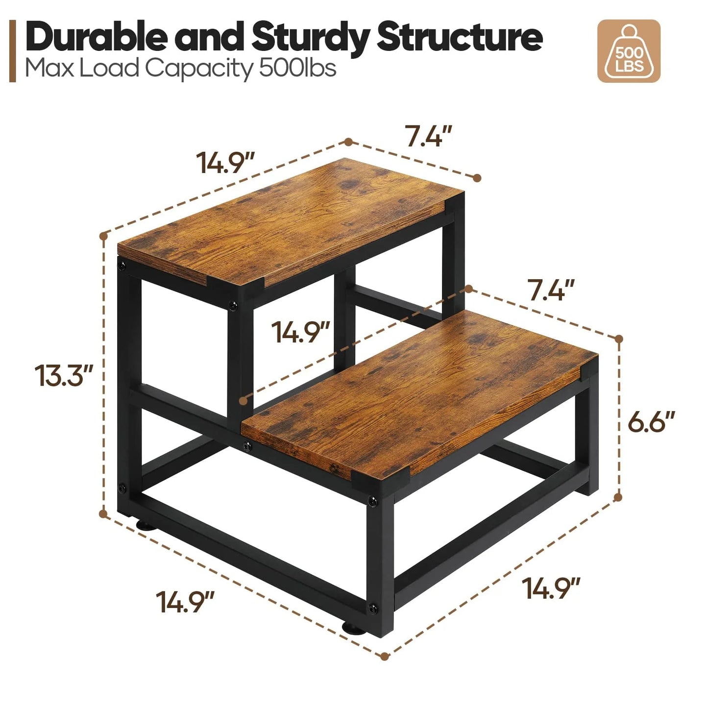 Wooden Step Stools for Adults Kids, Kitchen Step Stools, Heavy Duty 2 Step Stool for Adults, Foot Stool, Bathroom Stools