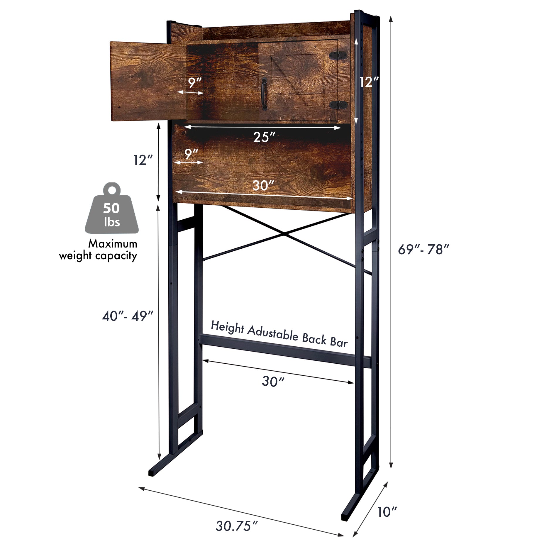 Stephan Roberts Over The Toilet Bathroom and Laundry Organizer and Storage Rack Height Adjustable Shelf, Wood