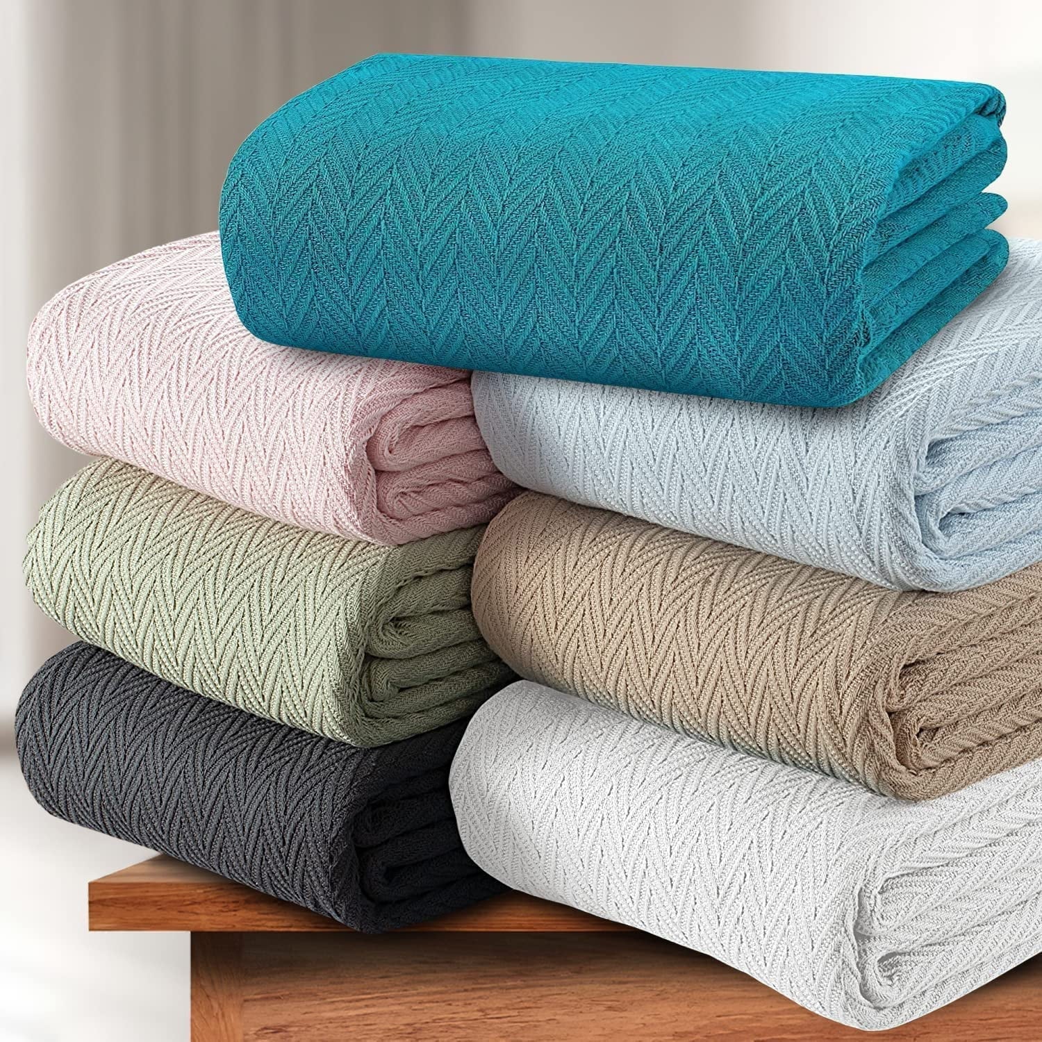 Luxury Thermal Cotton Blankets, King Size- Light Blue