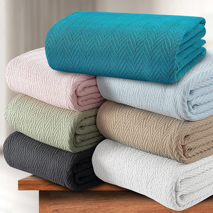 Luxury Thermal Cotton Blankets, King Size- Light Blue