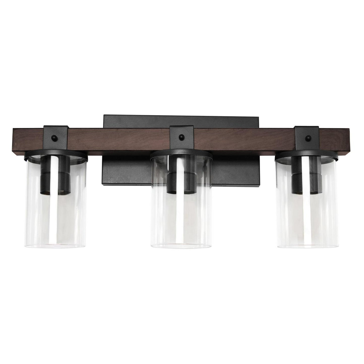 Elegant Designs Industrial Rustic Lantern Restored Wood Look 3 Light Bath Vanity. Brown