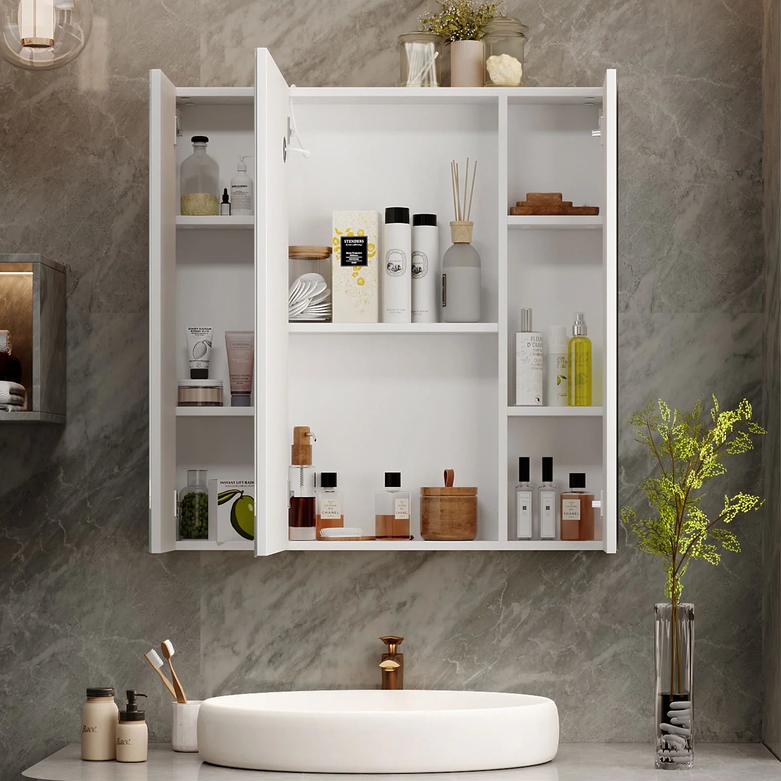 Led Medicine Cabinets for Bathroom with Mirror Lighted Mirror Cabinet with Defogger Surface Mount Bathroom Vanity Medicine Cabinet with Storage 23.7X 25.6Inch