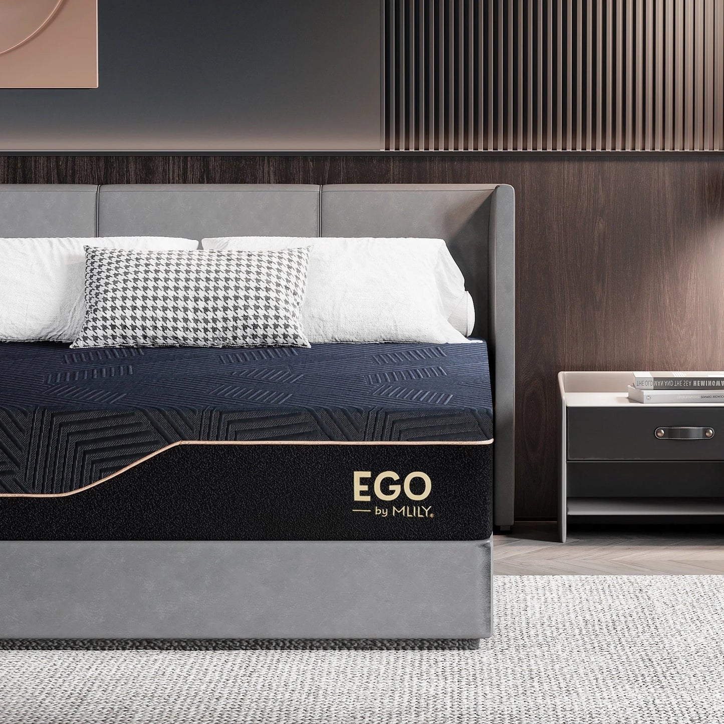 MLILY Ego Black 14 inch Queen Mattress, Cooling Gel Memory Foam Mattress in a box, Queen, Medium