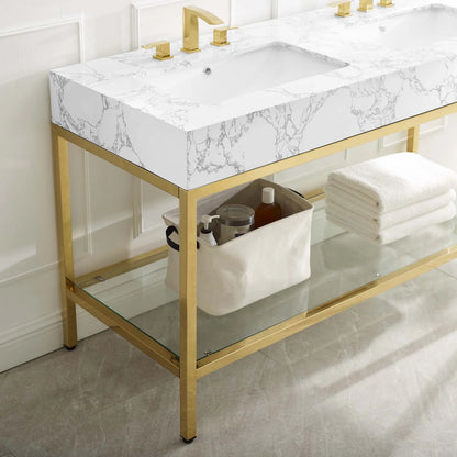 Modway Kingsley 60" Gold Stainless Steel Bathroom Vanity in Gold White