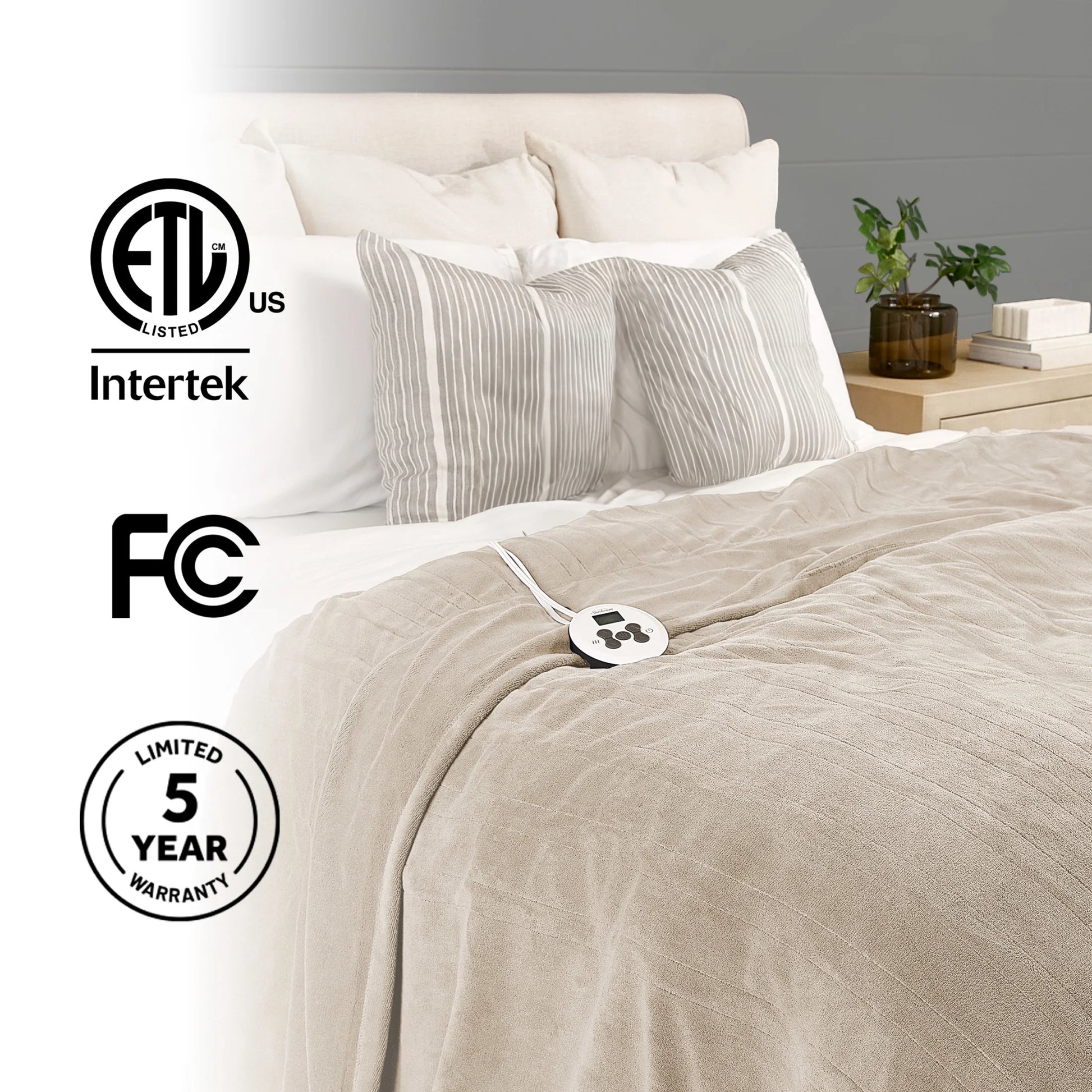 Sunbeam Heated Blanket Royal Posh Velvet Champagne 12 Heat Settings 12-Hour Auto Shut Off Full 84"x72"