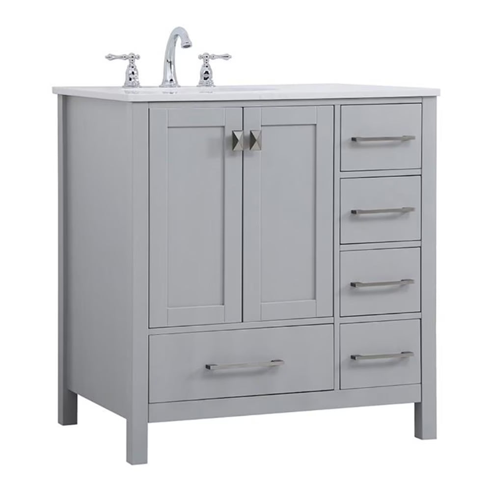 Elegant Decor Irene 32" Solid Wood and Stone Single Bathroom Vanity in White