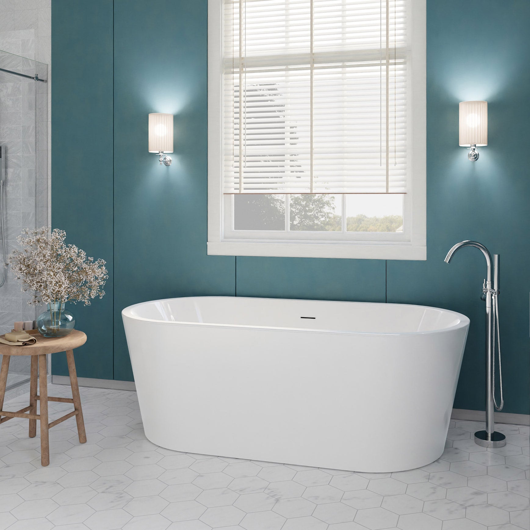 Chand Freestanding Soaker Bathtub with Faucet and Center Drain by Access Tubs
