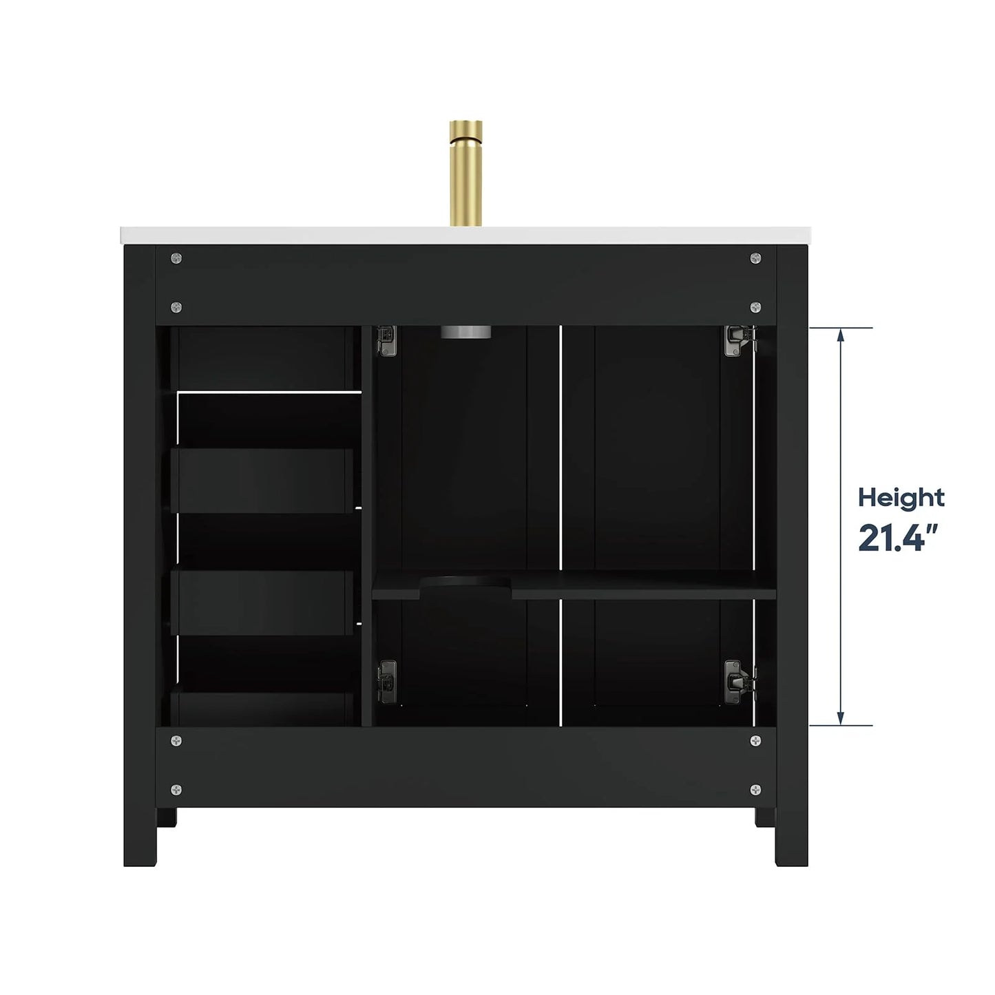 DELUXE LIVING 36 Inch Bathroom Vanity with Sink, Modern Black Bathroom Vanities with Adjustable Feets, 2 Soft-Closing Doors & 4 Drawers, Integral Sink
