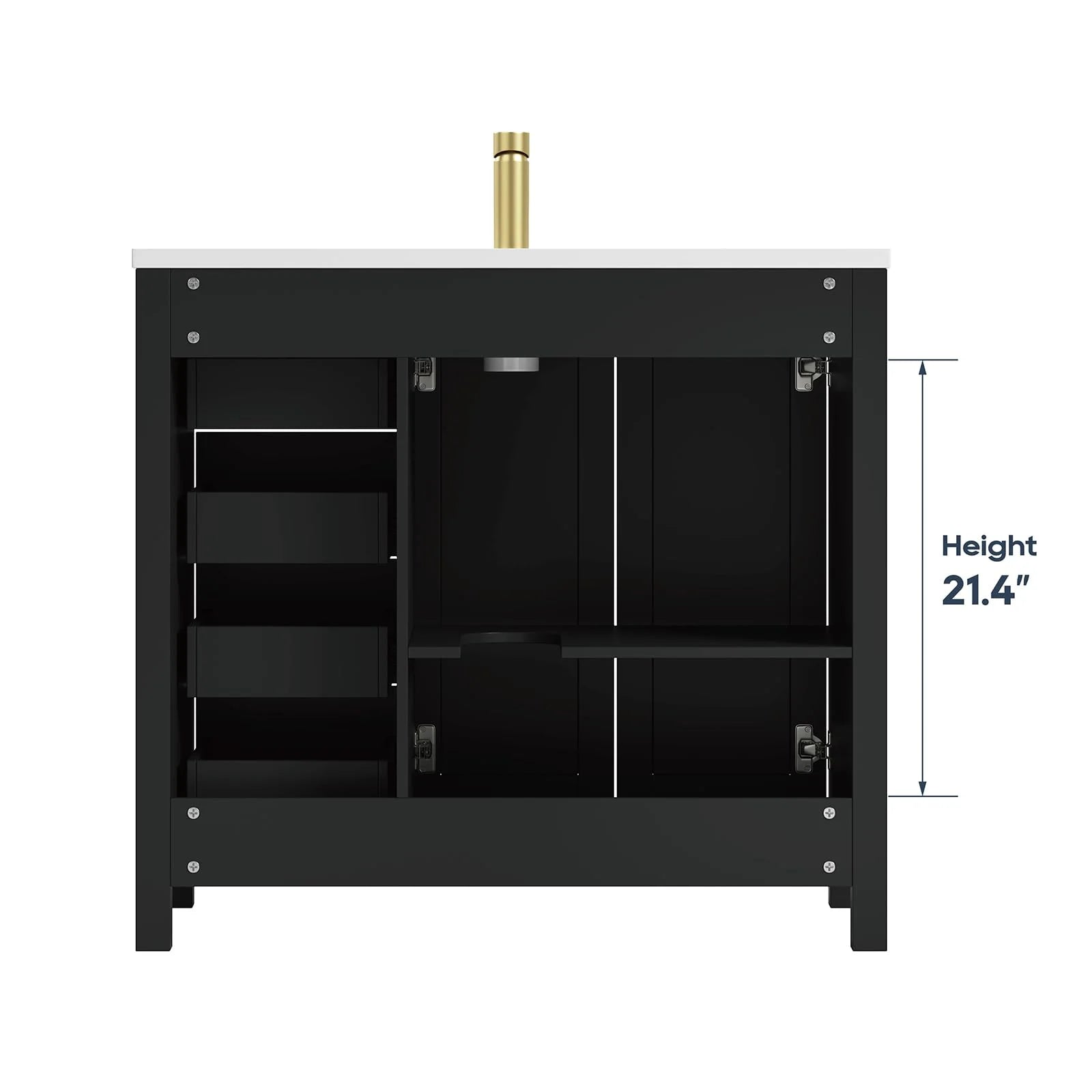 DELUXE LIVING 36 Inch Bathroom Vanity with Sink, Modern Black Bathroom Vanities with Adjustable Feets, 2 Soft-Closing Doors & 4 Drawers, Integral Sink
