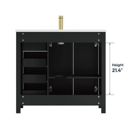 DELUXE LIVING 36 Inch Bathroom Vanity with Sink, Modern Black Bathroom Vanities with Adjustable Feets, 2 Soft-Closing Doors & 4 Drawers, Integral Sink