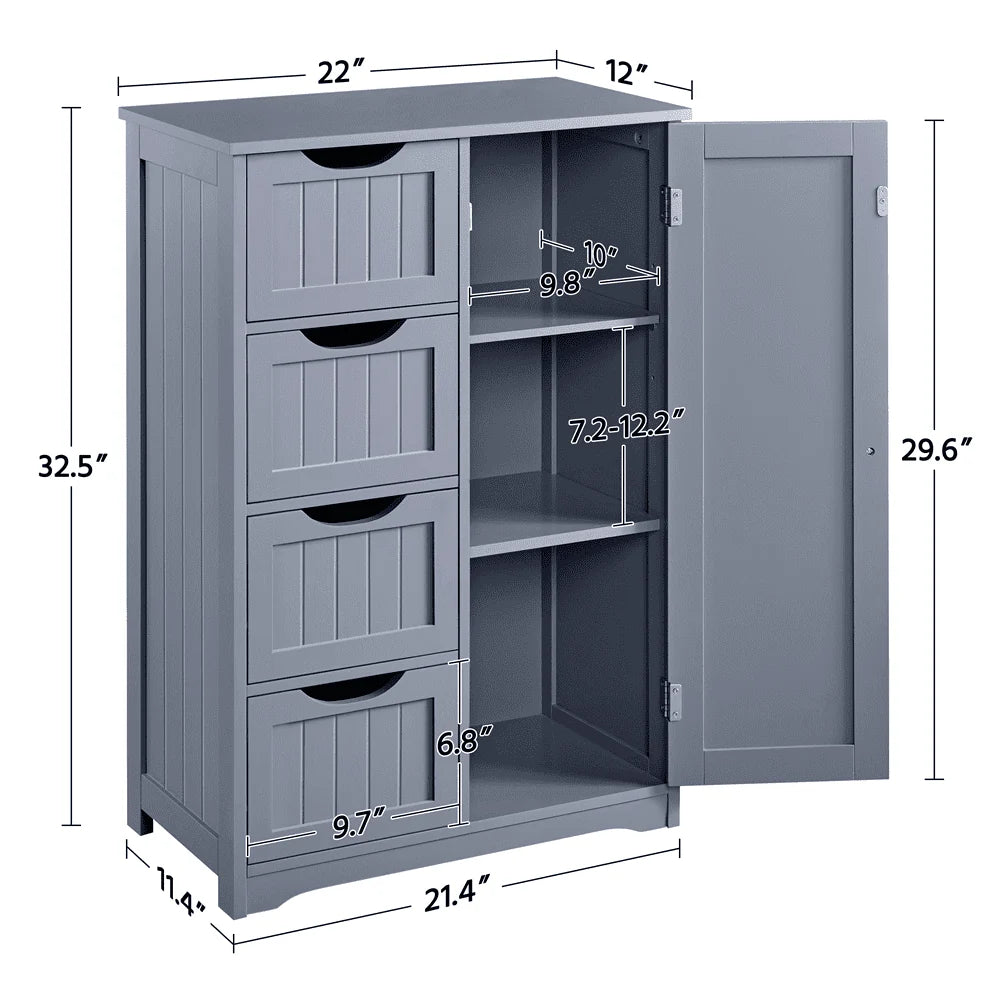 Easyfashion Wooden Bathroom Cabinet Bathroom Storage Unit with 4 Drawers, Gray