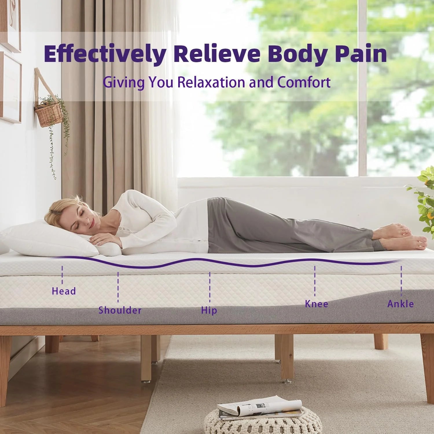 BDEUS 3 Inch Gel Memory Foam Mattress Topper Queen Size, Ventilated High Density Pad for Back Pain, Bed Topper with Removable Soft Cover, CertiPUR-US Certified