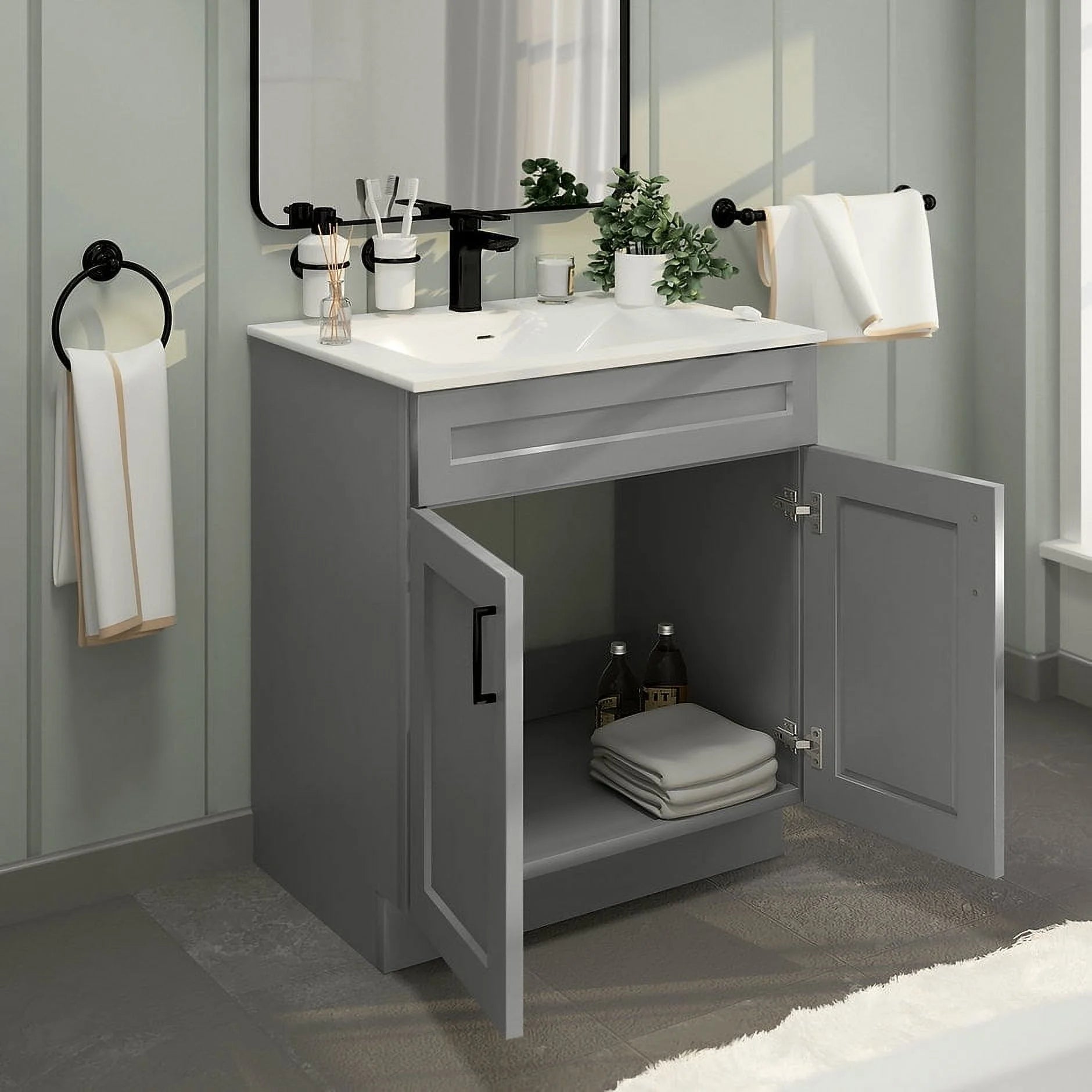 Light Grey Shaker Sink Base Bathroom Vanity Ready-to-Assemble Cabinet 30" Width