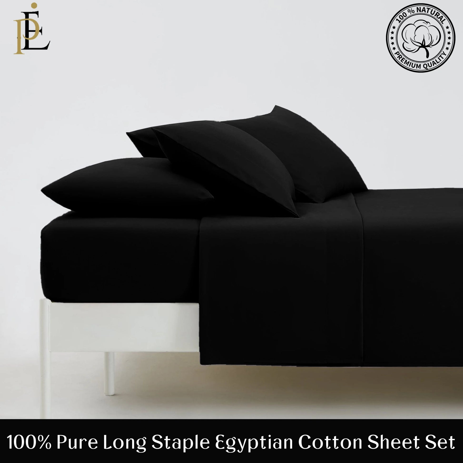 PRATYUX Split Queen 7-PC Bed Sheet Set (4-Pillowcases) 400-Thread Count 100% Egyptian Cotton Soft Breathable, 18" Deep Pockets - Black