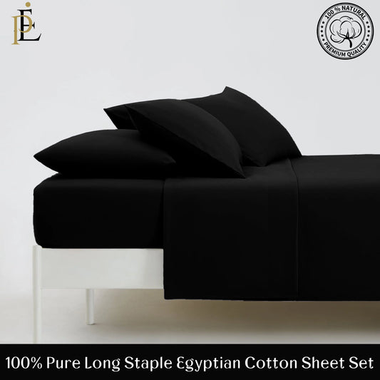 PRATYUX Split Queen 7-PC Bed Sheet Set (4-Pillowcases) 400-Thread Count 100% Egyptian Cotton Soft Breathable, 18" Deep Pockets - Black