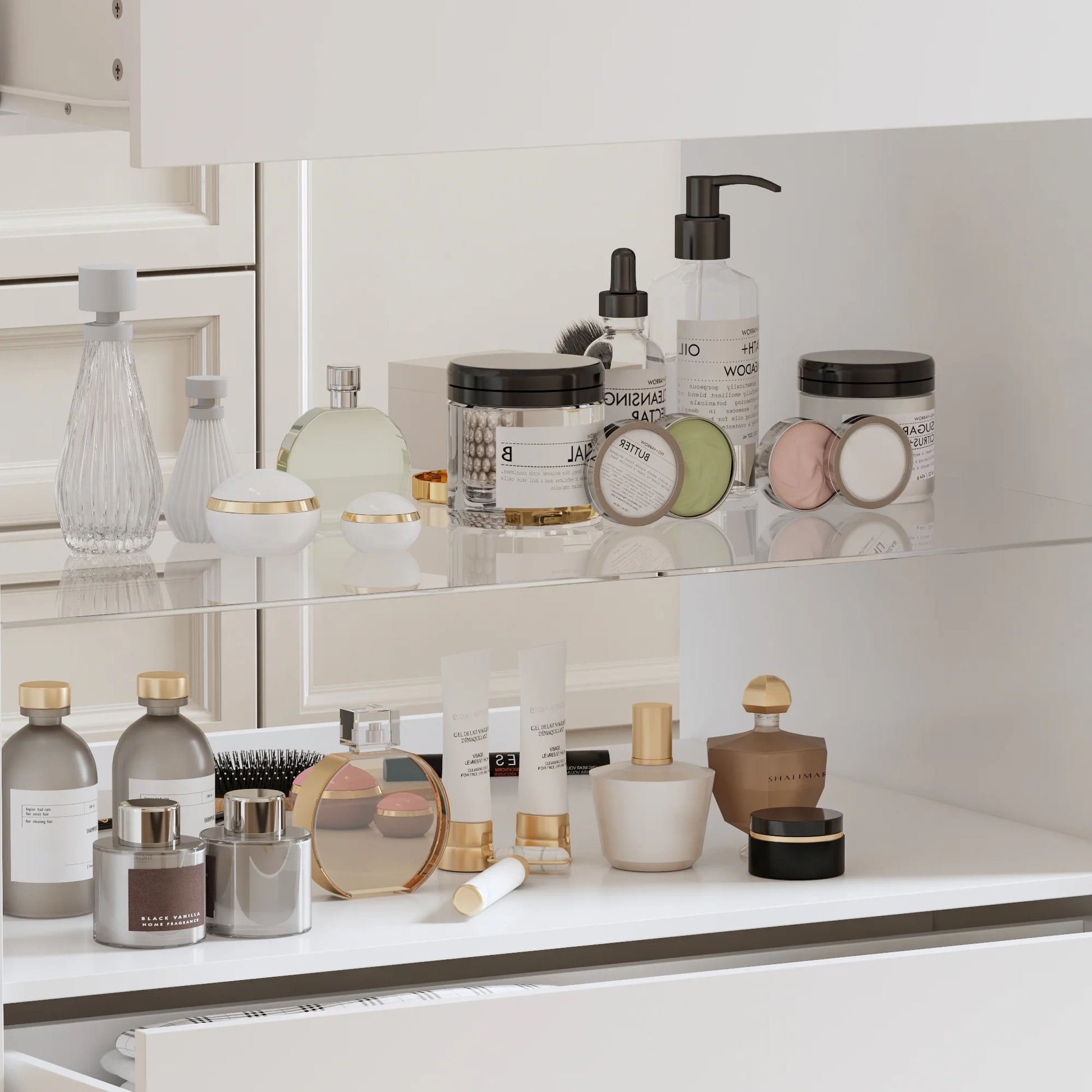 KULAGAGA Closet Island with Glass Top & 8 Drawers,Wardrobe Armoire Island for Walk-in Closet, Store Dressing Room, 47.2° W x 23.6° D x 31.5° H