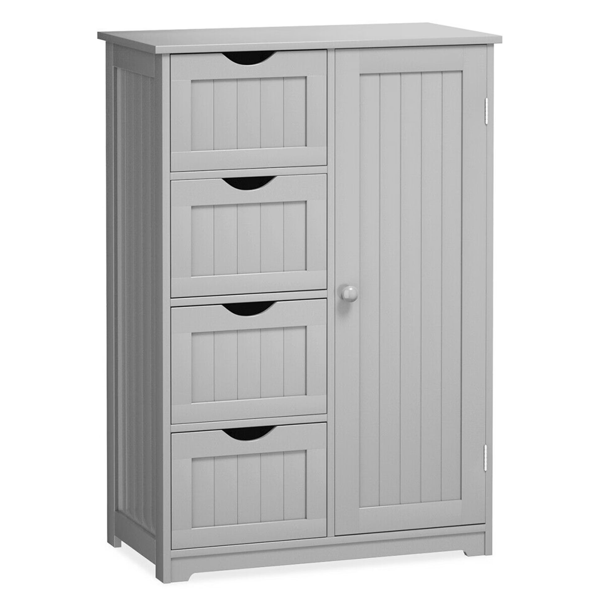 Gymax Bathroom Floor Cabinet Storage Organizer Cupboard w/4 Drawers Adjustable Shelf Grey
