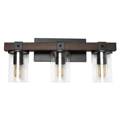 Elegant Designs Industrial Rustic Lantern Restored Wood Look 3 Light Bath Vanity. Brown