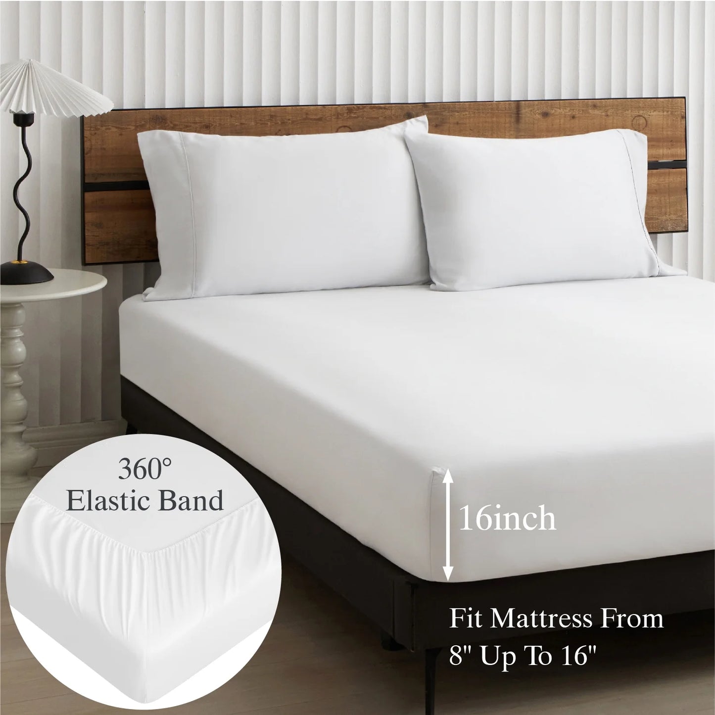 Lidoloka Luxury Lyocell Bed Sheets Set 4Pcs Queen Size for Adult,Cool& Soft,16" Deep Pocket,White