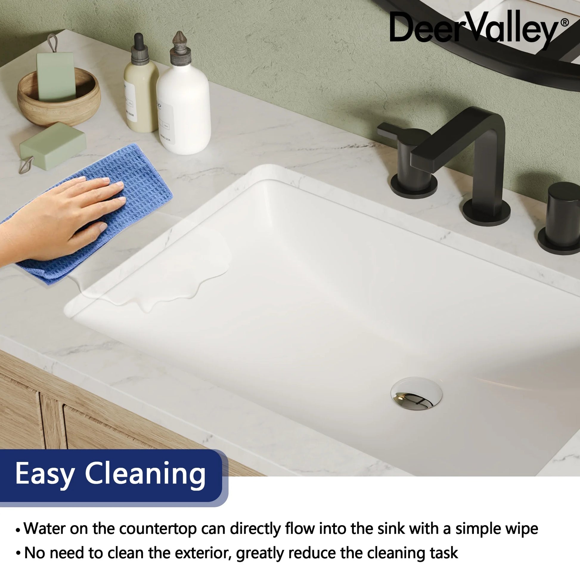 DV-1U0208 DeerValley 24" x 17" White Ceramic Rectangular Undermount Bathroom Sink with Overflow