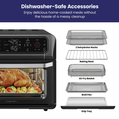 Chefman 12-in-1 Air Fryer Oven Combo w/Probe Thermometer, 20 qt Capacity, Black Stainless Steel