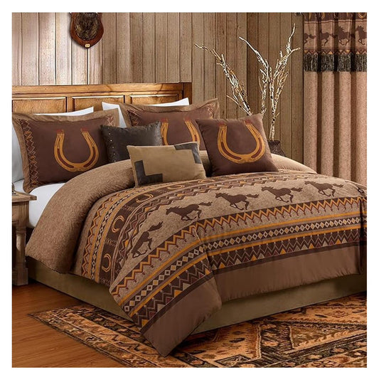 Sedona 7-Piece Southwestern Horses Comforter Set King - Micro Suede Bedding - Rustic Western Decor - 100% Polyester