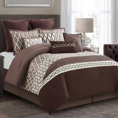 Lanco Geometirc Queen Blue Comforter Set, 12 Piece, Jacquard Bedding Comforters & Sets, Bedskirt, Pillows, Euro Shams & Curtains, Ultra-Soft